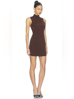 DELUC Cacao Brown Sleeveless Turtleneck Knit Dress Size L NWT